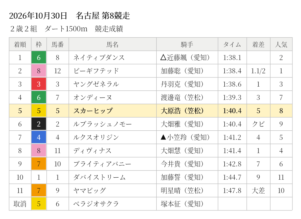 スカーヒップ 競走成績