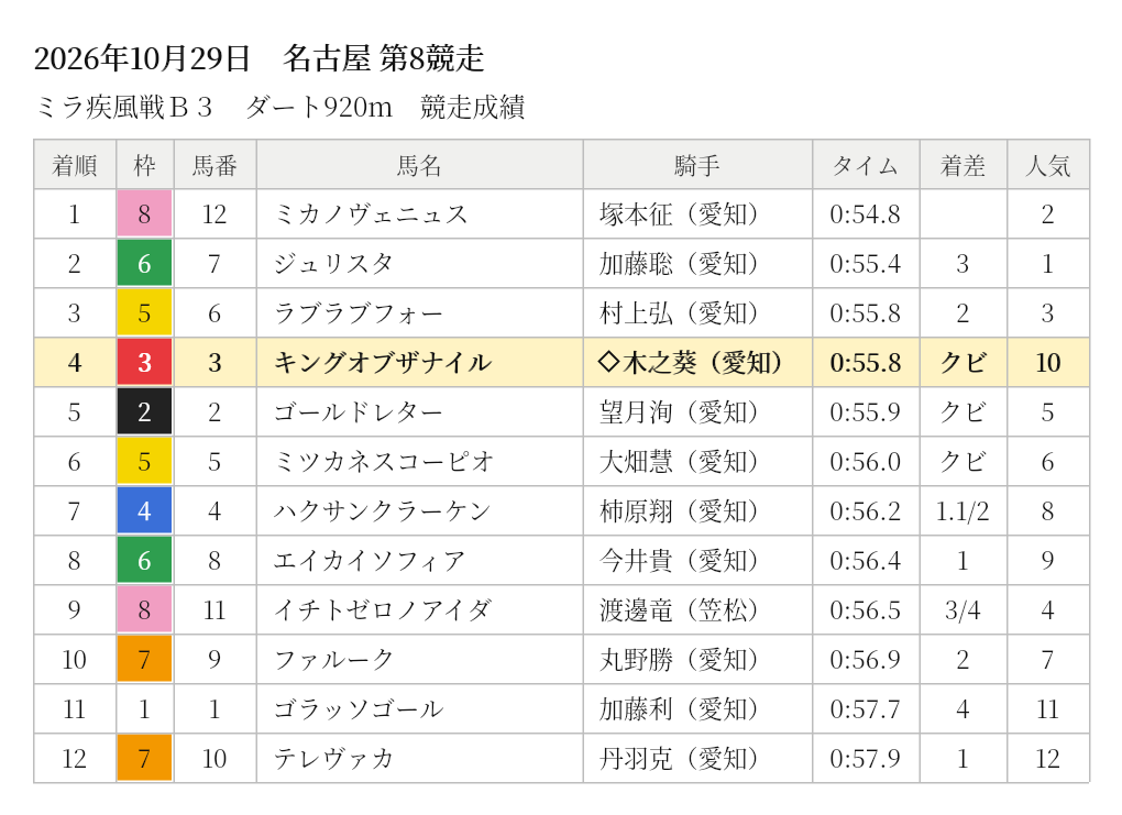 キングオブザナイル 競走成績